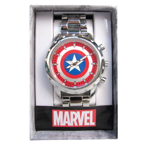 Captain America Shield Dial Silvertone Bracelet Watch